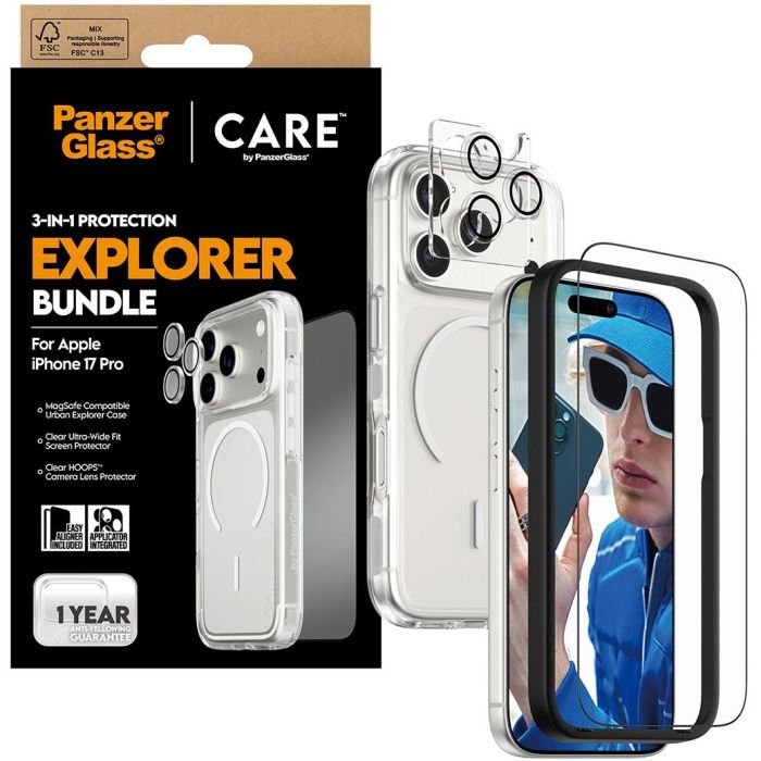 PanzerGlass CARE 3-in-1 Flagship Explorer Bundle para iPhone 17 Pro de Vidrio Templado - Anti-rayones y Golpes, Transparente 4