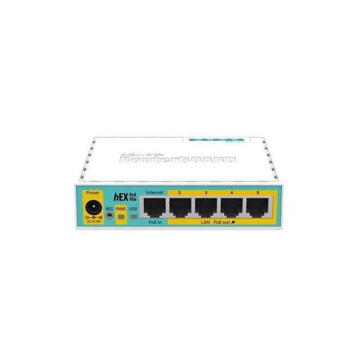 MikroTik hEX PoE lite Router Ethernet 5 Puertos PoE USB CPU 650MHz 64MB RAM RouterOS L4 PSU 1
