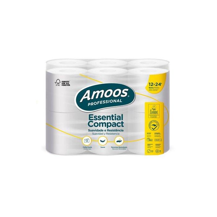 Papel Higienico Amoos Professional Essential Compact 2 Capas 291 Servicios 35 Metros Blanco 12 unidades