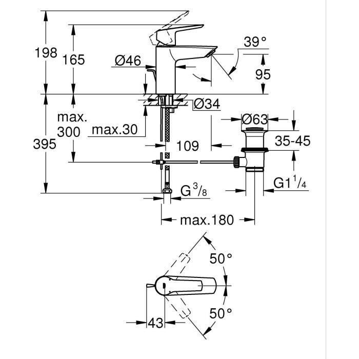 Mezclador monomando de lavabo - GROHE Start - 242092432 - Negro mate - Talla S - Ahorro de agua - Extraíble y desagüe 3