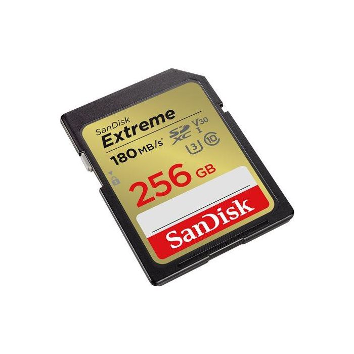 SanDisk Extreme SDXC Tarjeta de Memoria 256 GB UHS-I, Velocidad Lectura hasta 180 MB/s, V30 U3 para Video 4K, Fotografía, Cámaras DSLR/Mirrorless