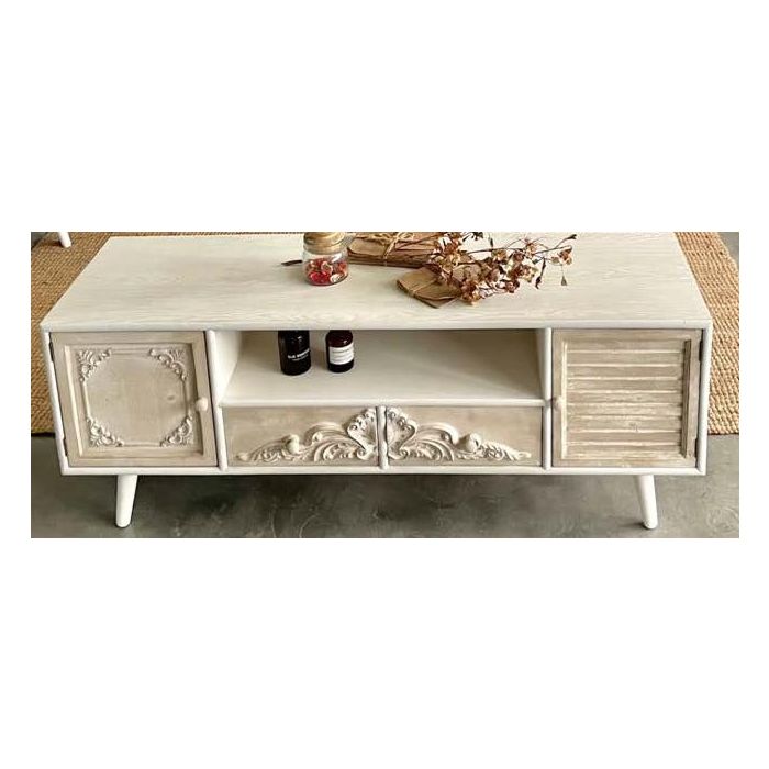 Mueble Tv Neoclasico DKD Home Decor Blanco Beige 40.5 x 52 x 136 cm