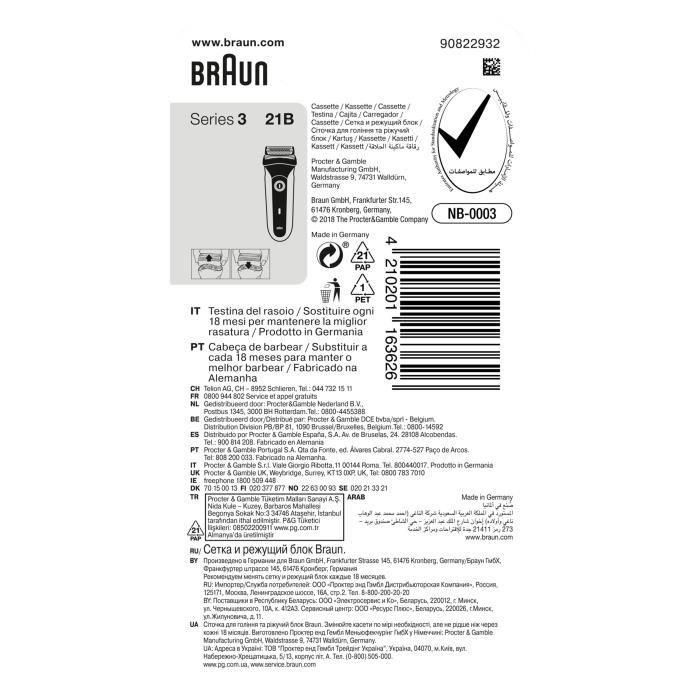 BRAUN 21B Cassette negro para maquinillas de afeitar Serie 3 1 BRAUN 21B Cassette negro para maquinillas de afeitar Serie 3 1