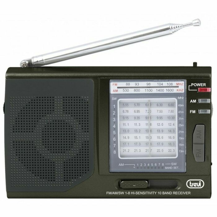 Trevi MB 728 Radio Portátil Analógica AM/FM/SO, Salida Auriculares 3.5mm, Antena Externa, Volumen Giratorio, Funciona con Pilas/CC, Negro