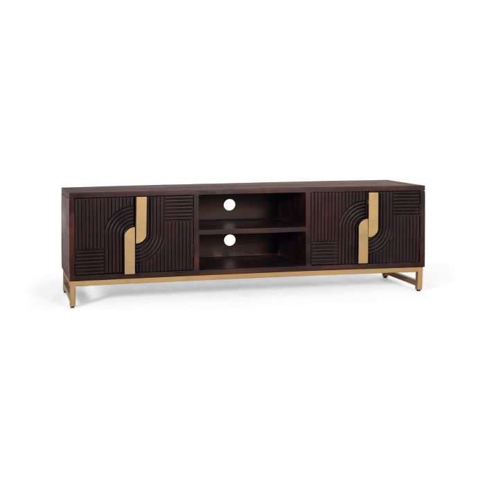 Giner y Colomer Mueble de TV de Madera Maciza de Mango con Base de Metal Dorado 2