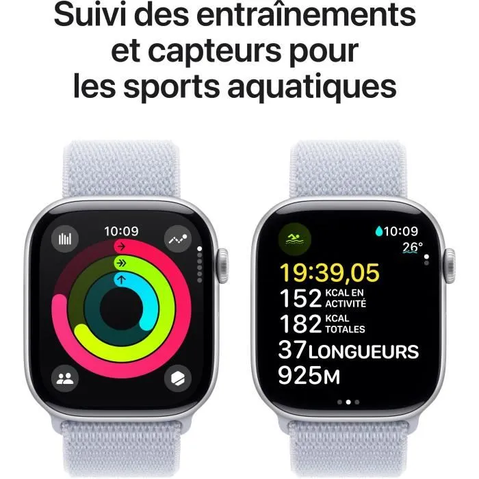 Apple Watch Series 10 GPS 46 mm Caja Aluminio Plateada Correa Loop Deportiva Blue Cloud 3