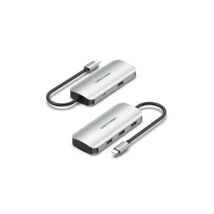 Vention TNAHB Hub USB Tipo-C 4x USB 3.0 1x MicroUSB PD 5 Gbps Gris Aleación Aluminio Compatible Windows Mac OS Vention TNAHB Hub USB Tipo-C 4x USB 3.0 1x MicroUSB PD 5 Gbps Gris Aleación Aluminio Compatible Windows Mac OS