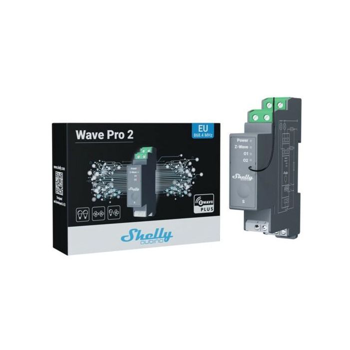 Shelly Wave Pro 2 Relé Z-Wave 25A Montaje Carril DIN 1