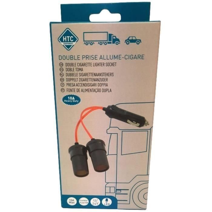 Toma de mechero doble 12/24V - HTC EQUIPMENT - Con LED 10A y cable rojo de 20cm 1 Toma de mechero doble 12/24V - HTC EQUIPMENT - Con LED 10A y cable rojo de 20cm 1
