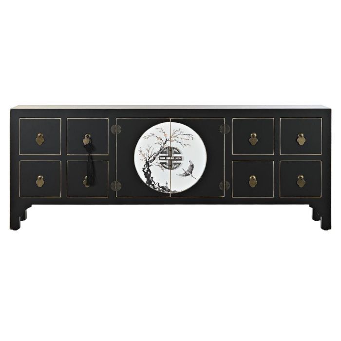 Mueble de TV DKD Home Decor Negro Oriental Blanco Dorado Blanco/Negro Metal Abeto Madera MDF 130 x 26 x 51 cm 7