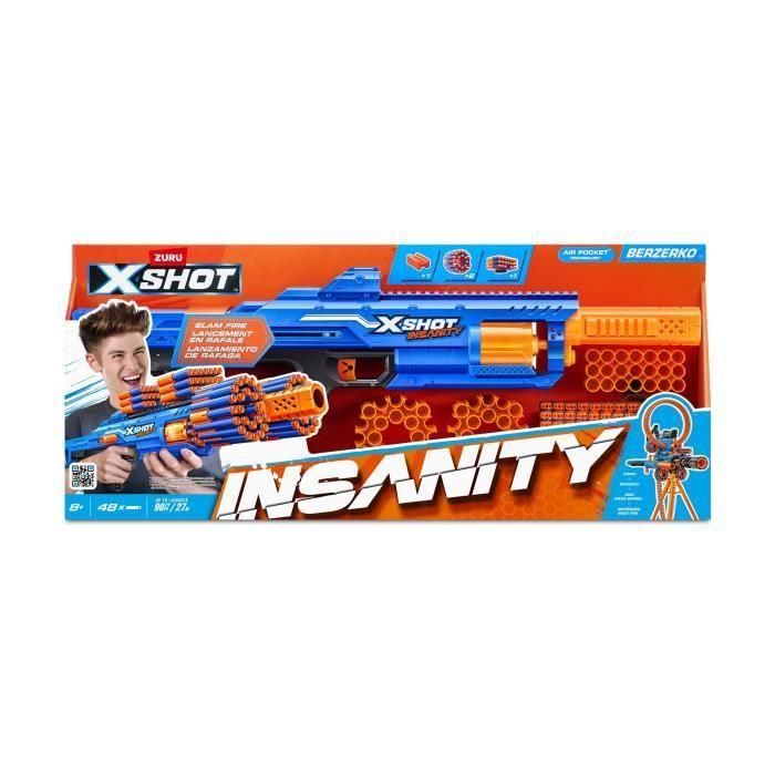 Rapid Fire Blaster - ZURU - XSHOT Insanity Berzerko - Blaster de cañón giratorio con 8 dardos y disparo rápido hasta 27 metros