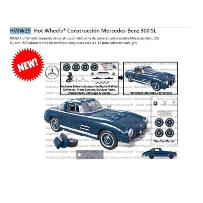 Hot Wheels Premium Mercedes 300SL Coche para Construir, 1500 Piezas, Escala 1:12