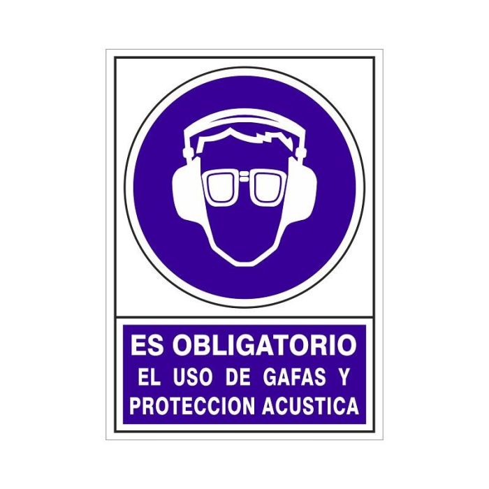 DUVER 624 Señal de Seguridad Plástica 295x210 mm para Uso Obligatorio de Gafas y Protección Acústica