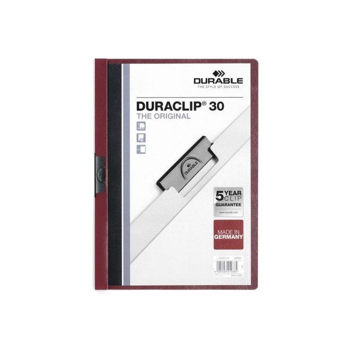 Dosier Clip Duraclip Pvc A4 2200 Pinza Metal 30H Burdeos 25 unidades