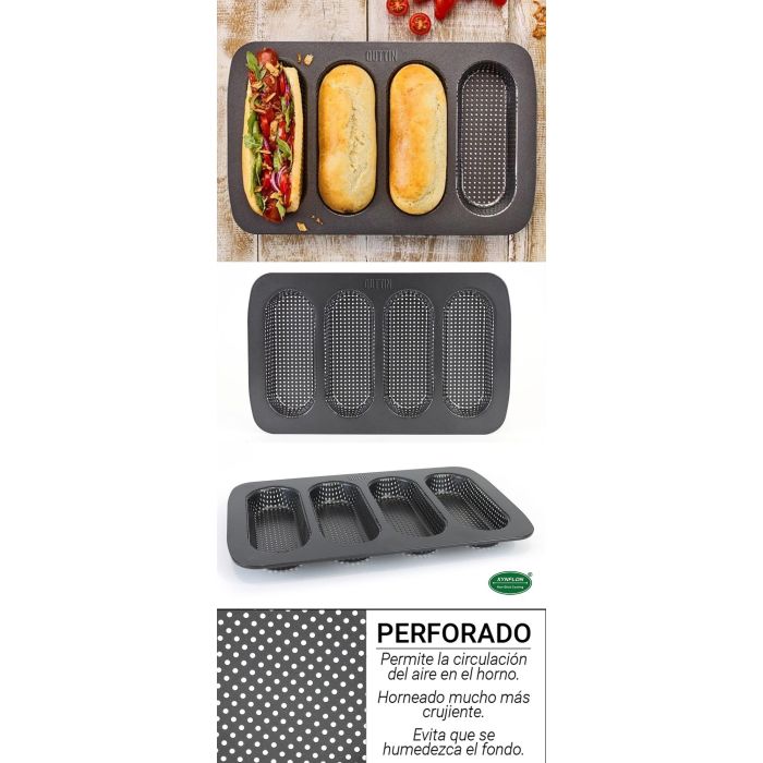 Quttin Molde para 4 Baguettes Perforado, 34.6 x 21.5 x 3 cm, Grosor 0.5 mm (12 Unidades) 11