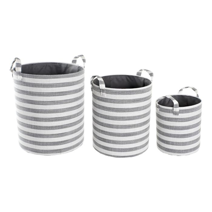 Cesta Basicos DKD Home Decor Gris Blanco 35 x 40 x 35 cm Set de 3