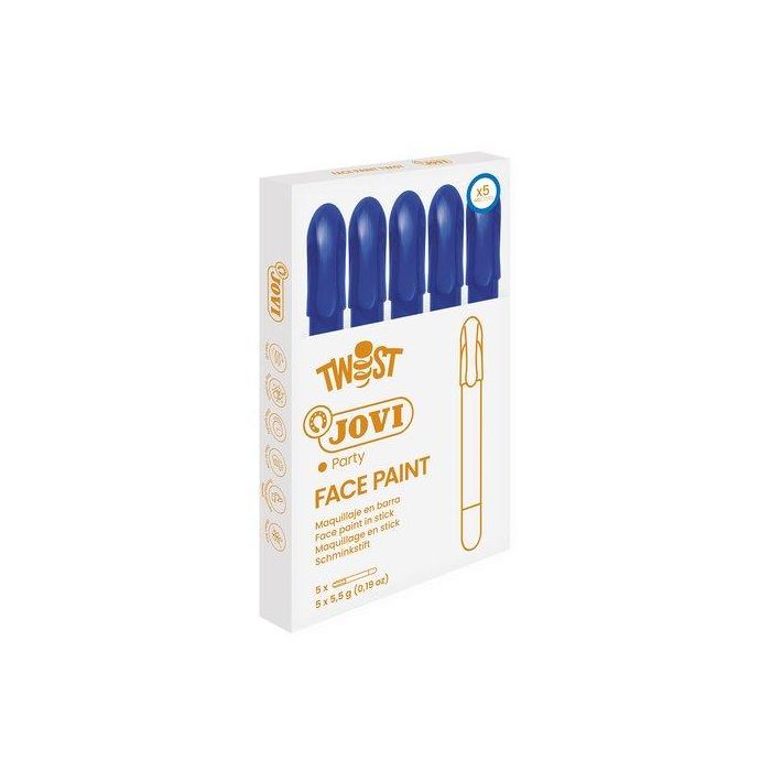 Jovi Maquillaje en barra Twist Make-Up Azul, pack de 5 unidades. Suave, retráctil y alto poder cubriente para niños desde 3 años