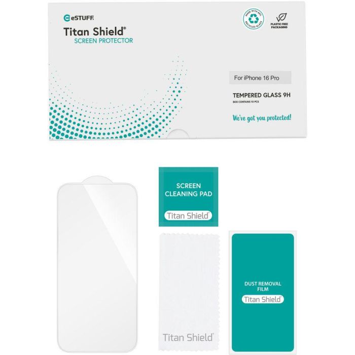 eSTUFF INFINITE iPhone 16 Pro Clear Screen Protector. 10 pcs Titan Shield® 1 eSTUFF INFINITE iPhone 16 Pro Clear Screen Protector. 10 pcs Titan Shield® 1