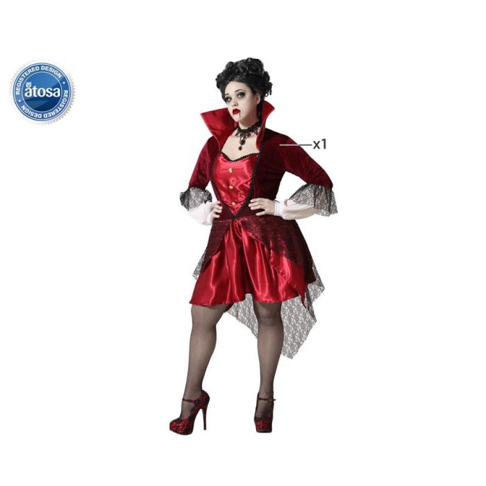 Disfraz Vampiresa Rojo Adulto Mujer XXL para Halloween - Vestido de Drácula con Detalles en Tul Negro Disfraz Vampiresa Rojo Adulto Mujer XXL para Halloween - Vestido de Drácula con Detalles en Tul Negro