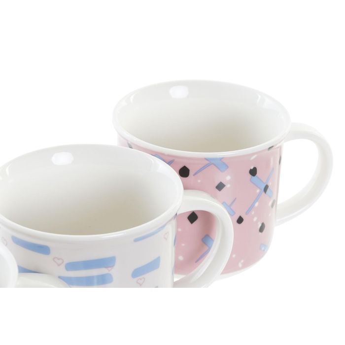 Taza Mug DKD Home Decor Negro Azul Rosa Blanco Gres (310 ml) (4 Unidades) 2 Taza Mug DKD Home Decor Negro Azul Rosa Blanco Gres (310 ml) (4 Unidades) 2