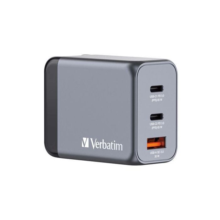 Verbatim Gnc-65 Cargador Pared Gan 65 W Usb-A 3.0 Y 2Xusb-C 3.0