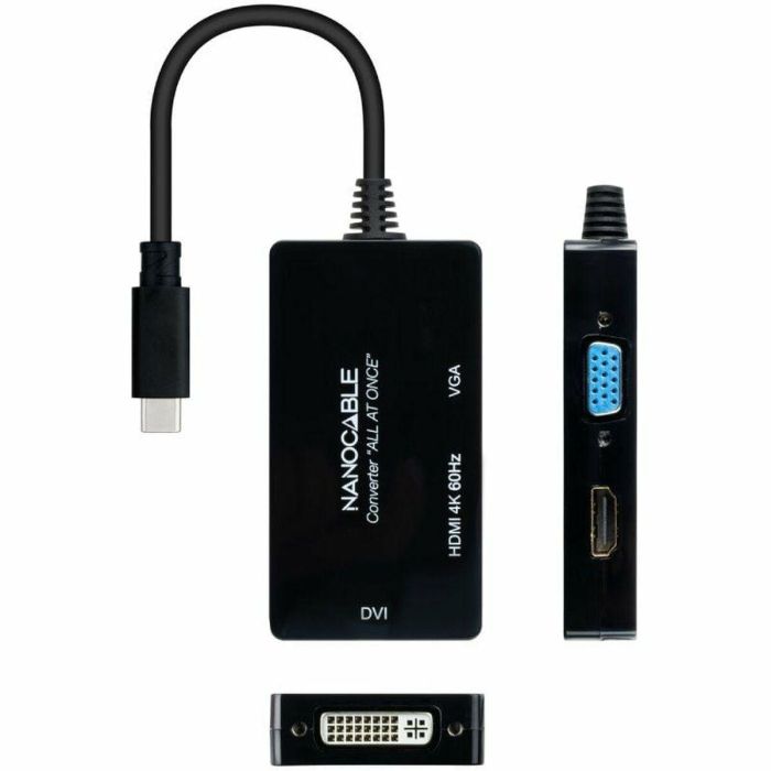Adaptador USB-C a VGA/HDMI/DVI NANOCABLE 10.16.4301-ALL 20 cm Negro 2 Adaptador USB-C a VGA/HDMI/DVI NANOCABLE 10.16.4301-ALL 20 cm Negro 2