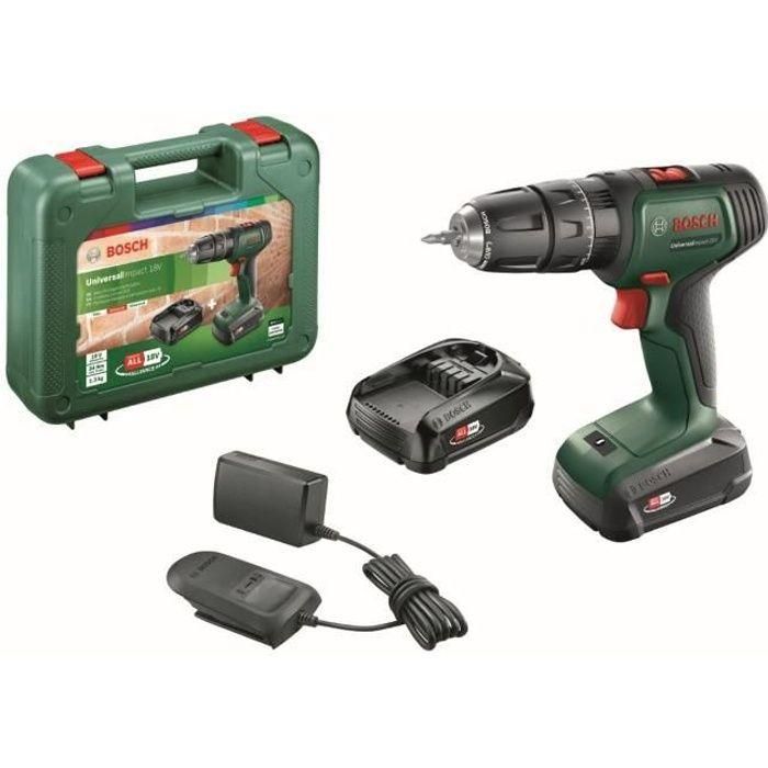 Bosch UniversalImpact 18 Taladro percutor con 2 baterías 1,5Ah, 20 posiciones de par, 2 velocidades, diseño ergonómico Bosch UniversalImpact 18 Taladro percutor con 2 baterías 1,5Ah, 20 posiciones de par, 2 velocidades, diseño ergonómico