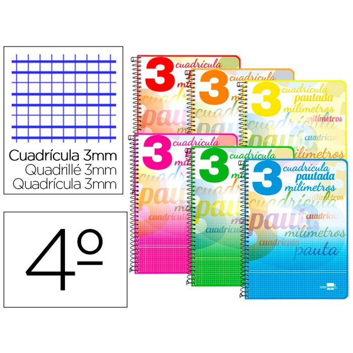 Cuaderno Espiral Liderpapel Cuarto Pautaguia Tapa Dura 80H75 gr Cuadro Pautado 3 mm Con Margen 6 unidades