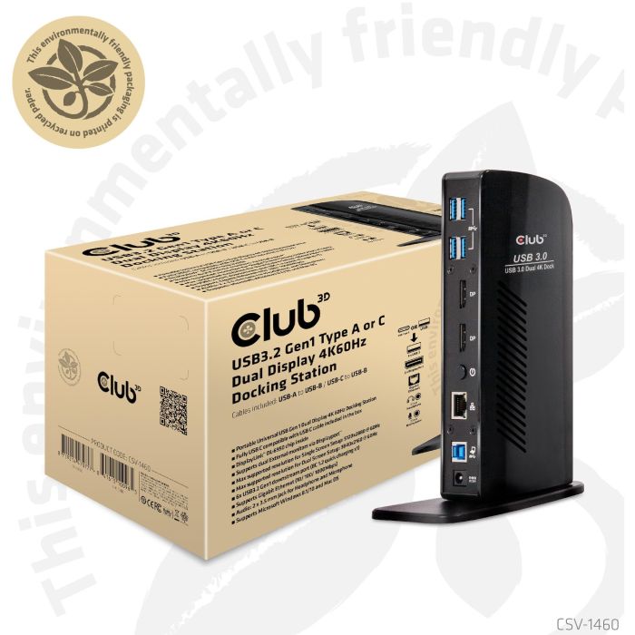 Club3D CAC-1507 Docking Station Dual Display 4K 60Hz USB-C/USB 3.0 con 2xDP/6xUSB/LAN/Audio Negro 7 Club3D CAC-1507 Docking Station Dual Display 4K 60Hz USB-C/USB 3.0 con 2xDP/6xUSB/LAN/Audio Negro 7