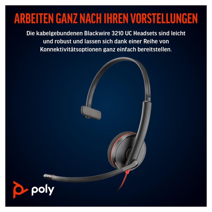 HP Auriculares Poly Blackwire C3210 Monoaural USB-C/A Negro para Business/Everyday