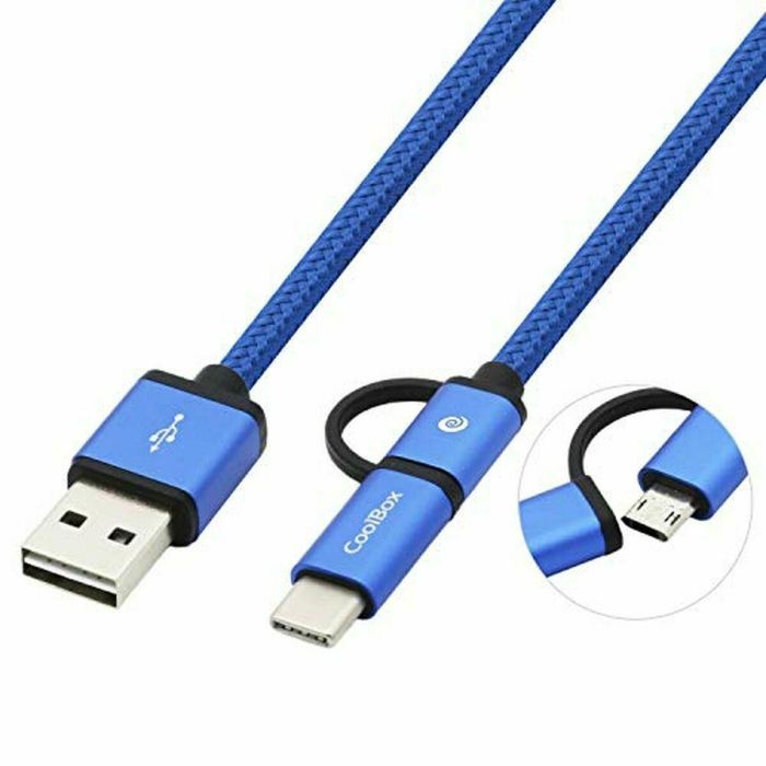 Cable USB a Micro USB y USB C CoolBox COO-CAB-U2MC Azul