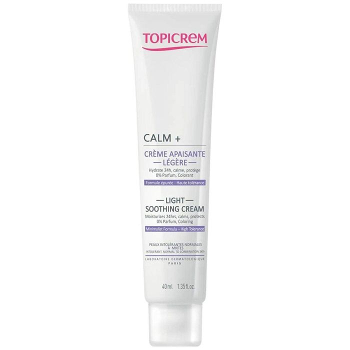 Topicrem CALM+ Crema Calmante Ligera Tratamiento Facial Hidratante 24h Piel Sensible Intolerante Normal a Mixta No Comedogénico 40 ml