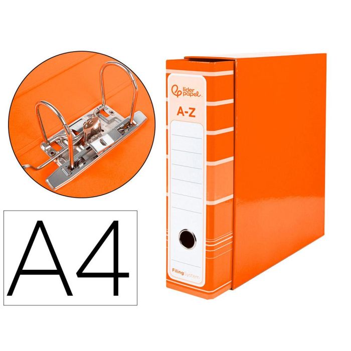 Archivador De Palanca Liderpap El A4 Filing System Forrado Sin Rado Lomo 80 mm Naranja Con Caja Y Compresor Metalico