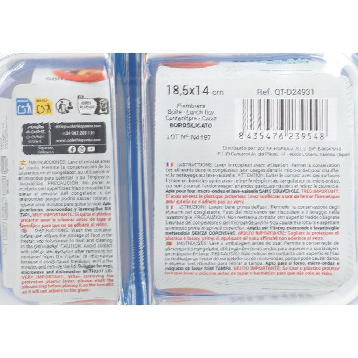 Fiambrera rectangular Quttin, 2 compartimentos, 18.3 x 14.3 cm, 580 cc (6 Unidades) 5 Fiambrera rectangular Quttin, 2 compartimentos, 18.3 x 14.3 cm, 580 cc (6 Unidades) 5