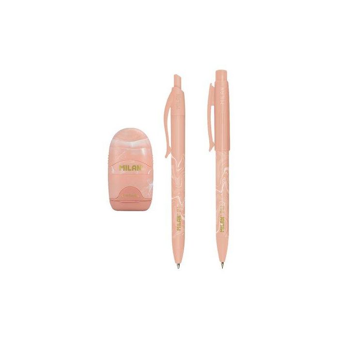 Milan Caja Regalo Serie Lava con Bolígrafo P1, Portaminas PL1 0.5 y Afilaborra Capsule Rosa - Set de Escritura