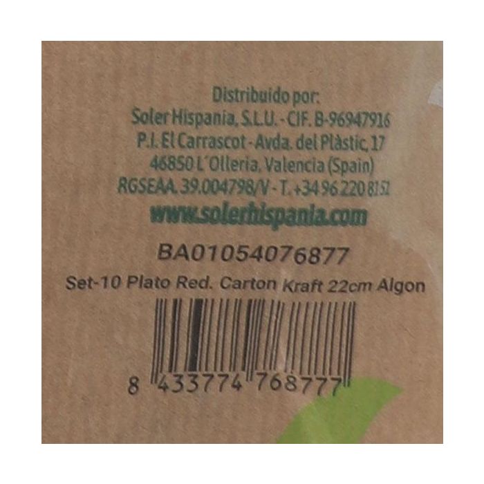 Algon Set 10 Platos Redondos Cartón Kraft 22 cm (24 Unidades)
