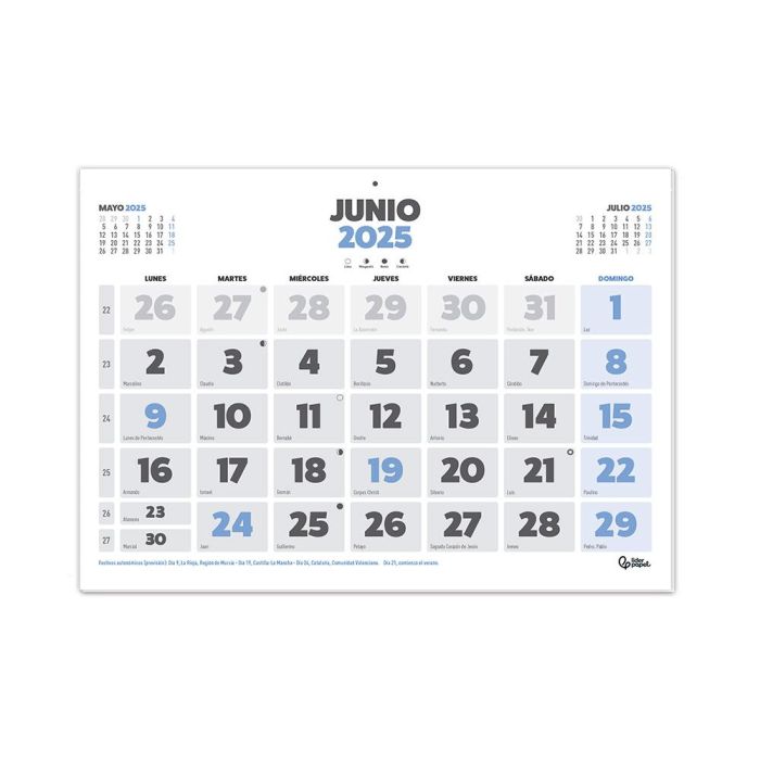 Calendario Pared Liderpapel Clasico 2025 Lomo Engomado 44x32 cm Papel 128 gr 1