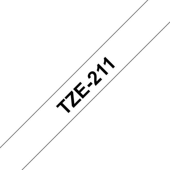 Brother TZe-211 Cinta Etiquetadora Laminada 6mm x 8m Negro sobre Blanco para P-touch Resistente Agua y Químicos Uso Interior Exterior
