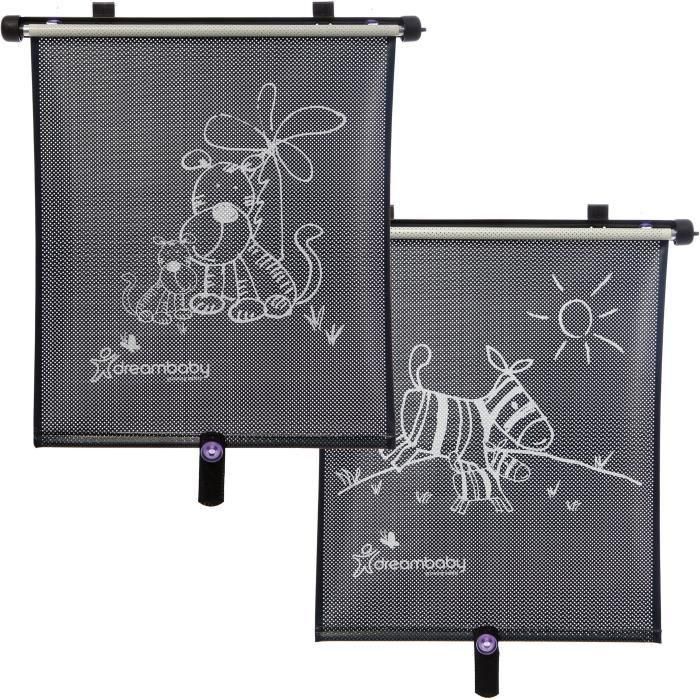 Dreambaby DRE9312742402389 Estor Enrollable para Ventana de Coche, Doble Cara Cebra y Tigre, Ajustable, 2 Unidades 1