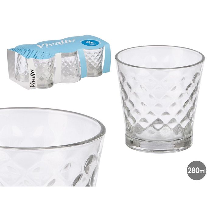 Vivalto Set 6 Vasos de Vidrio Rombos 280 ml Transparente - Diseño Elegante para Bebidas (Set de 8)