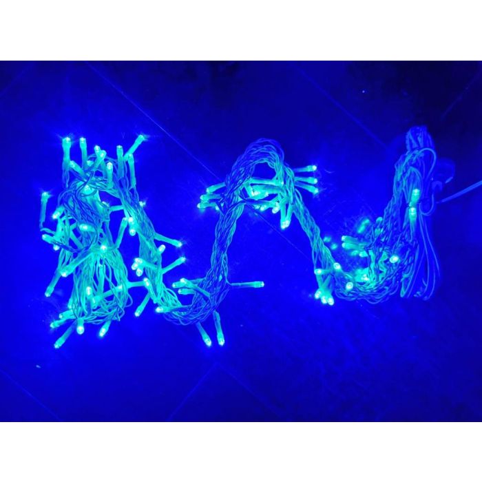 DKD Home Decor Luces de Navidad Cortina LED Moderna Azul 100 Bombillas 5mm IP44 Exterior 100x100 cm con 3m de Cable 2