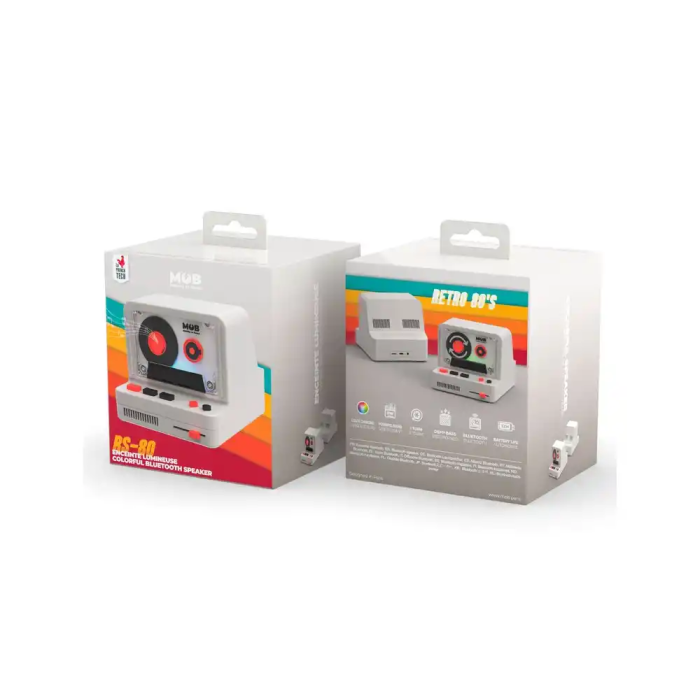 Wondee Altavoz Bluetooth Retro Grey con Iluminación Disco, 5W, 12h Batería, Sonido Potente, Diseño Vintage 80s 4