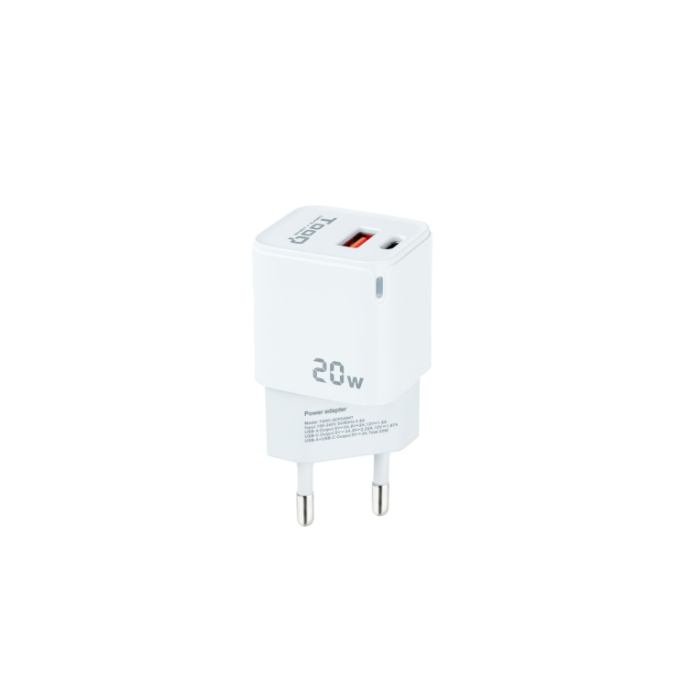 Cargador de Pared TooQ TQWC-QCPD20WT/ 1xUSB-Tipo C/ 1x USB/ 20W/ Blanco Cargador de Pared TooQ TQWC-QCPD20WT/ 1xUSB-Tipo C/ 1x USB/ 20W/ Blanco