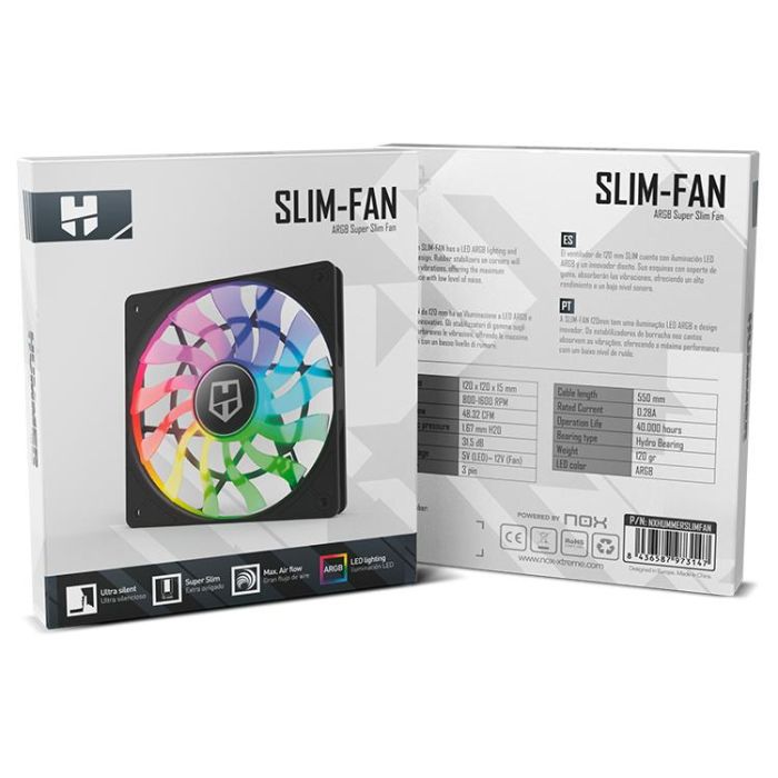 Nox Ventilador NXHUMMERSLIMFAN 12cm ARGB Slim - Refrigeración Silenciosa y Diseño Ultra Fino con 13 Aspas Curvas y Rodamiento Hidráulico para PC 6 Nox Ventilador NXHUMMERSLIMFAN 12cm ARGB Slim - Refrigeración Silenciosa y Diseño Ultra Fino con 13 Aspas Curvas y Rodamiento Hidráulico para PC 6