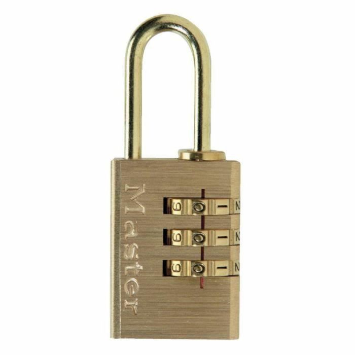 Master Lock Candado de Combinación Programable 20 mm, 3 Dígitos. Cuerpo de Aluminio Acabado Latón y Mango de Acero