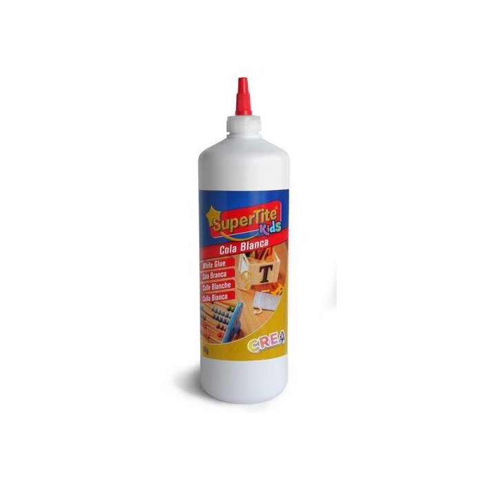 Supertite Cola Blanca Escolar A2718 Bote 1kg para Manualidades, Tejidos, Cartón, Corcho, Papel y Madera
