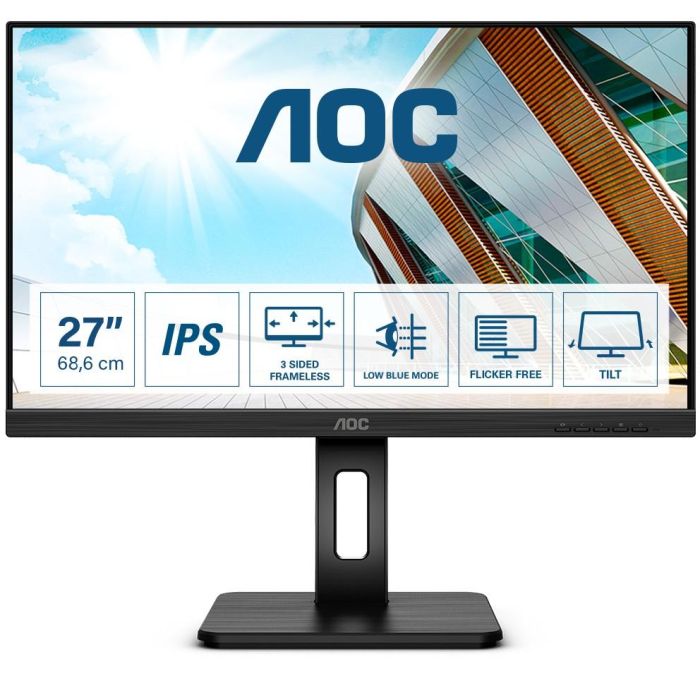 AOC Q27P2Q Monitor 27 Pulgadas Quad HD 1440p 4ms 16:9 USB HDMI DisplayPort Altavoces Pivot Negro