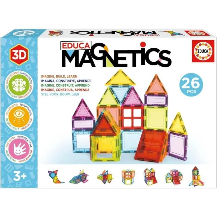 Educa Borrás 20022 Juego Construcción Magnético con 26 Piezas Translúcidas de Colores 0 Educa Borrás 20022 Juego Construcción Magnético con 26 Piezas Translúcidas de Colores 0