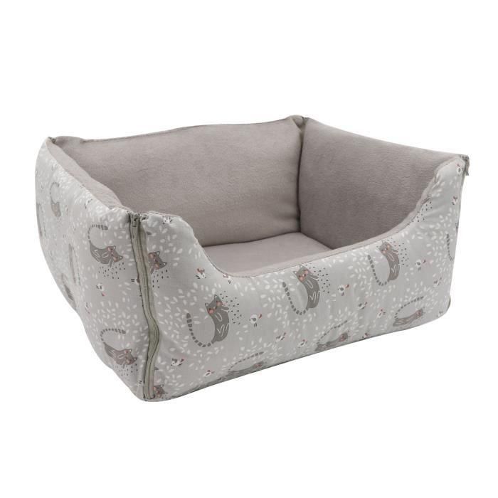 AIME Cesta para gato y perro pequeño, en piel, Cesta estampada Comodidad para dormir Suave, esponjosa, plegable, reversible, tamaño S 48x37x1