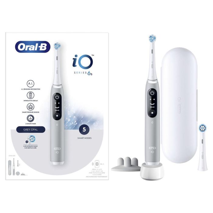 Oral-B ORA4210201427360 iO 6S Cepillo de Dientes Eléctrico Gris con Bluetooth, 2 Cabezales y Estuche de Viaje